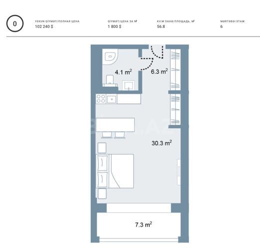 Satılır 1 otaqlı yeni tikili 56.8 m², Sea Breeze q., photo 10 from 11