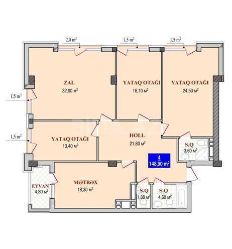 Продаётся 4-комн. новостройка 149 м², Насиминский  р., photo 8 from 9