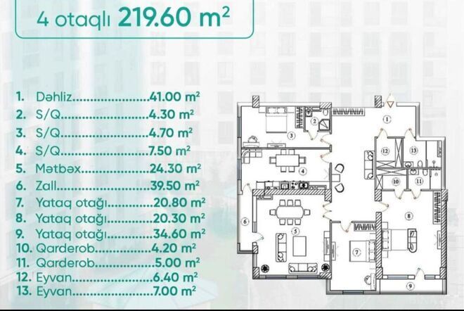 Продаётся 4-комн. новостройка 219 м², м. Гянджлик, photo 1 from 6
