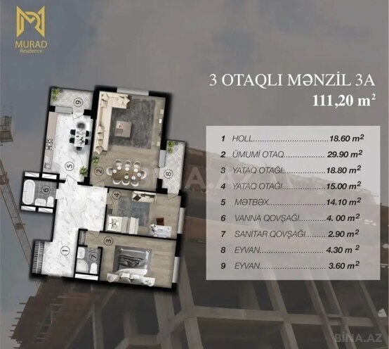 Satılır 3 otaqlı yeni tikili 111 m², Şah İsmayıl Xətai m., photo 6 from 15