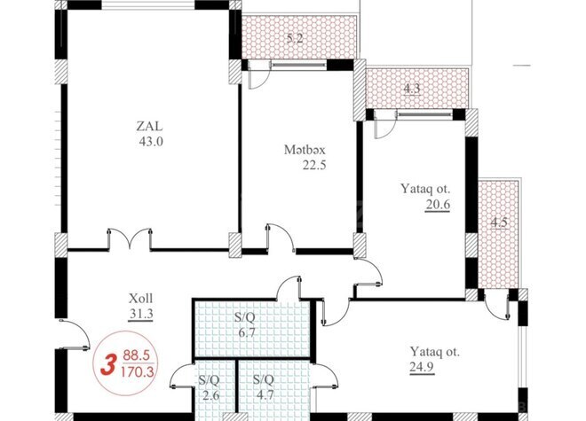 Satılır 3 otaqlı yeni tikili 170 m², Yasamal r., photo 26 from 27