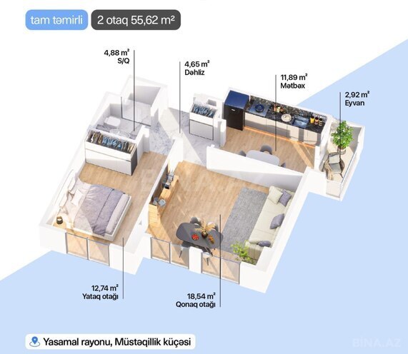 İcarəyə verilir 2 otaqlı yeni tikili 58 m², Yasamal q., photo 14 from 18