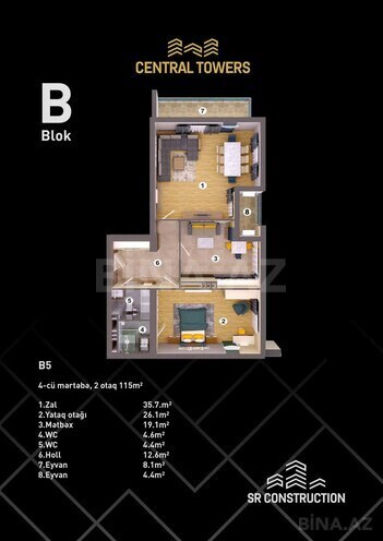 Satılır 2 otaqlı yeni tikili 117 m², Nizami m., photo 7 from 8