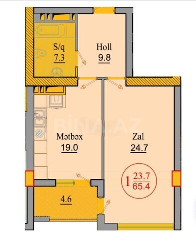 Продаётся 1-комн. новостройка 65.4 м², пос. Ени Гюнешли, photo 4 from 7