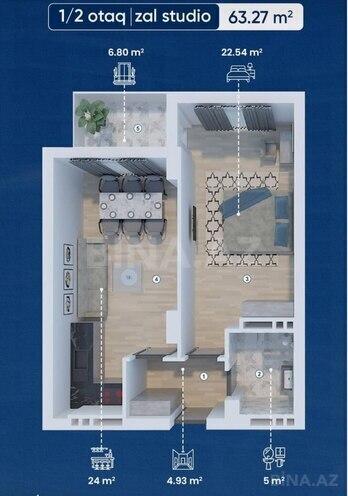 Продаётся 2-комн. новостройка 63.3 м², м. Кероглу, photo 20 from 21