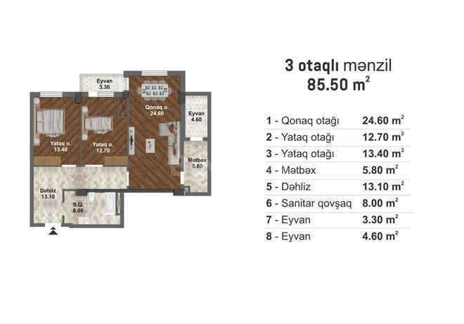 Продаётся 3-комн. новостройка 85.5 м², пос. Мамедли, photo 3 from 7