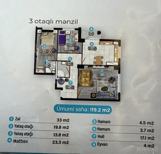 Satılır 3 otaqlı yeni tikili 120 m², Şah İsmayıl Xətai m., photo 5 from 15