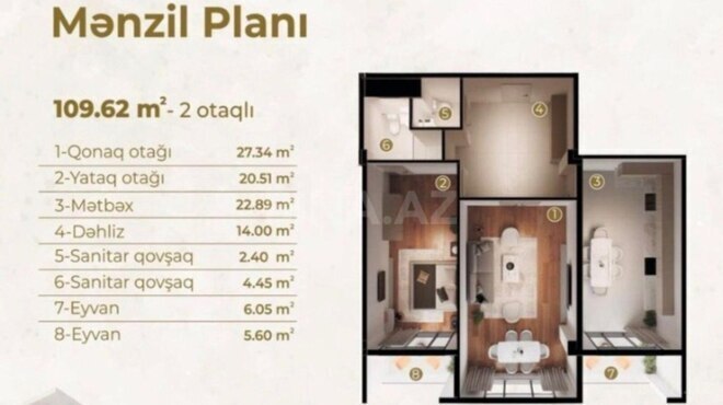 Satılır 2 otaqlı yeni tikili 110 m², 8 Noyabr m., photo 3 from 7