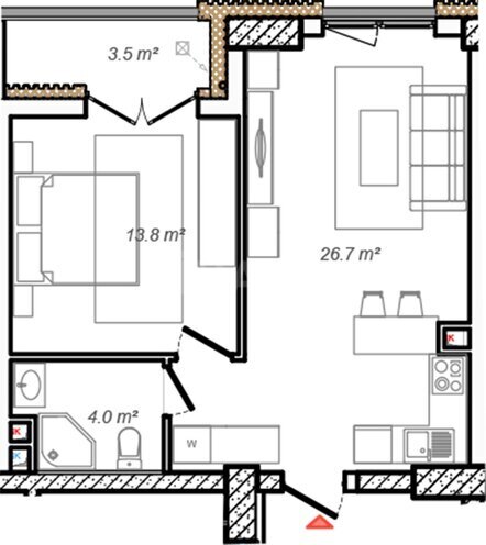 Monaco Residences yaşayış kompleksi, mənzilin planı - 2-otaqlı, 61.2 m²