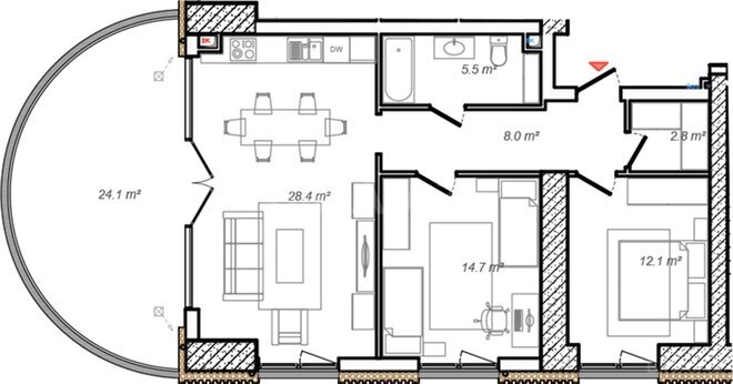 Monaco Residences yaşayış kompleksi, mənzilin planı - 3-otaqlı, 114.3 m²