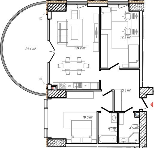 Жилой комплекс Monaco Residences, планировка - 3-комн., 128.5 м²