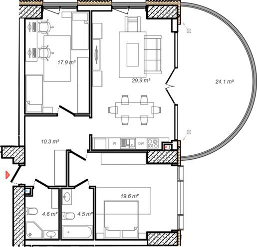 Жилой комплекс Monaco Residences, планировка - 3-комн., 128.5 м²