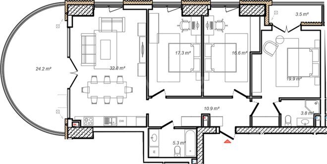 Жилой комплекс Monaco Residences, планировка - 4-комн., 156.1 м²