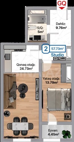 Satılır 2 otaqlı yeni tikili 58 m², photo 3 from 8