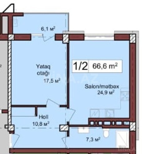 Satılır 1 otaqlı yeni tikili 66.6 m², Həzi Aslanov m., photo 4 from 10