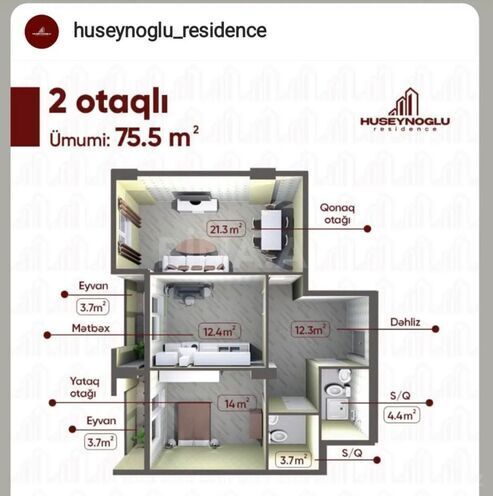 Продаётся 2-комн. новостройка 75.5 м², м. Азадлыг проспекти, photo 13 from 15