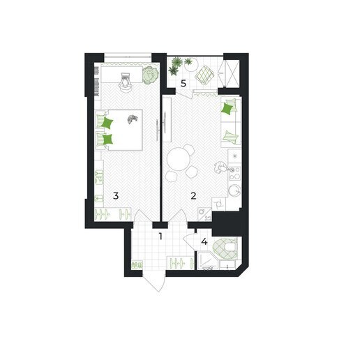  Gəncə Park City yaşayış kompleksi, mənzilin planı - 1-otaqlı, 62.2 m²