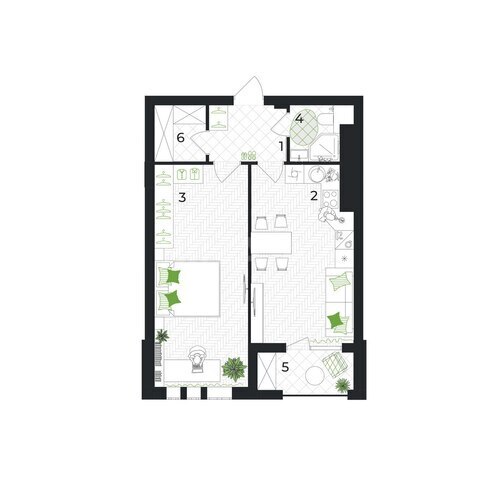  Gəncə Park City yaşayış kompleksi, mənzilin planı - 1-otaqlı, 64.5 m²