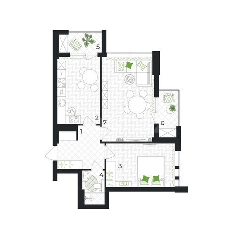  Gəncə Park City yaşayış kompleksi, mənzilin planı - 2-otaqlı, 79.5 m²