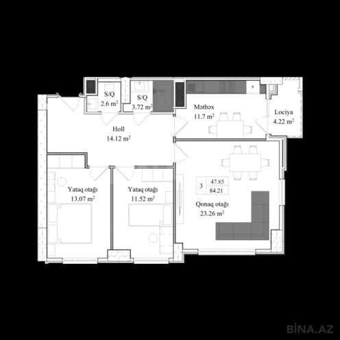 Satılır 3 otaqlı yeni tikili 84.2 m², Avtovağzal m., photo 3 from 9