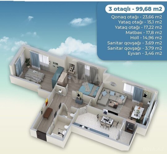 Satılır 3 otaqlı yeni tikili 100 m², 20 Yanvar m., photo 9 from 10