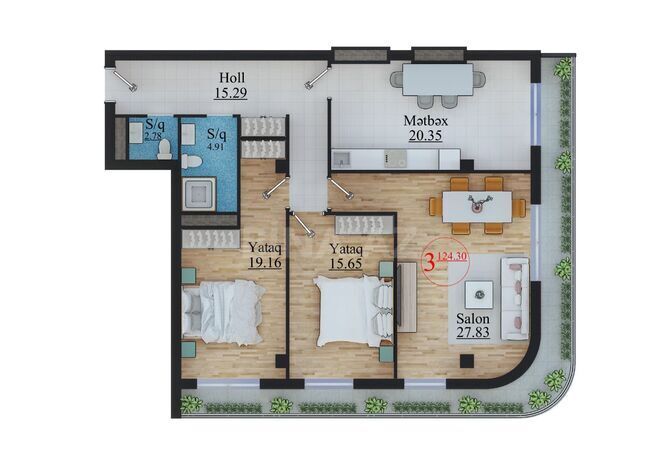 Продаётся 3-комн. новостройка 126 м², Насиминский  р., photo 3 from 10