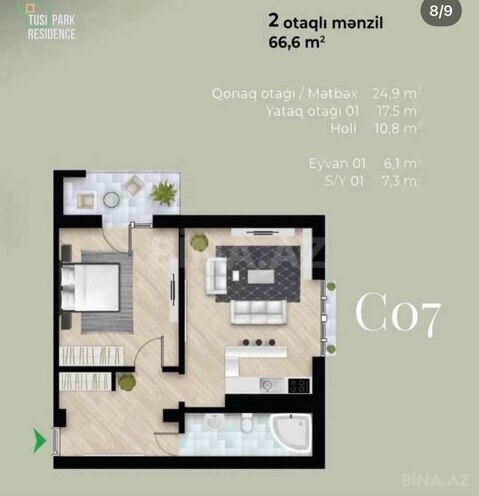 Satılır 2 otaqlı yeni tikili 67 m², Həzi Aslanov m., photo 4 from 6