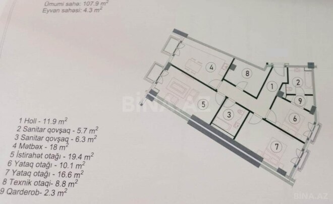 Satılır 3 otaqlı yeni tikili 112 m², Ağ şəhər q., photo 7 from 14