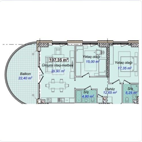 Satılır 3 otaqlı yeni tikili 107.3 m², Sea Breeze q., photo 4 from 8