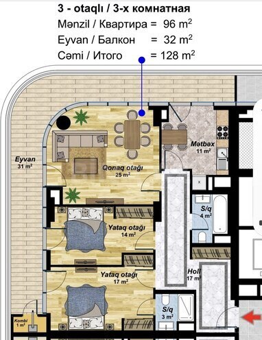 Satılır 3 otaqlı yeni tikili 128 m², Ağ şəhər q., photo 8 from 9