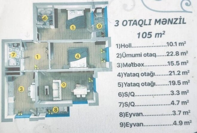 Satılır 3 otaqlı yeni tikili 106 m², Şah İsmayıl Xətai m., photo 8 from 9