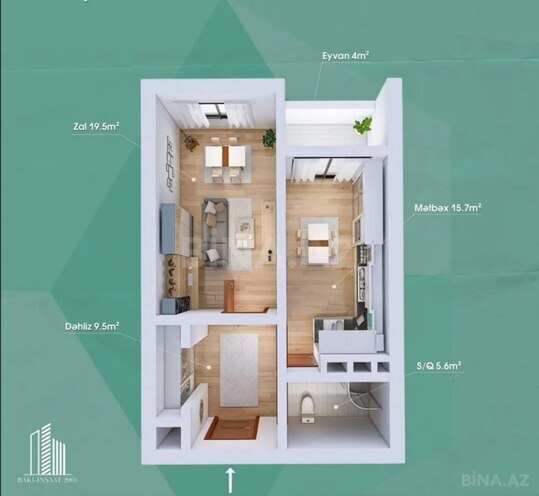 Продаётся 1-комн. новостройка 55 м², м. Ази Асланов, photo 5 from 17