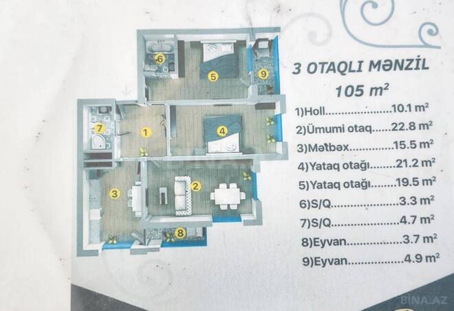 Satılır 3 otaqlı yeni tikili 106 m², Şah İsmayıl Xətai m., photo 7 from 8