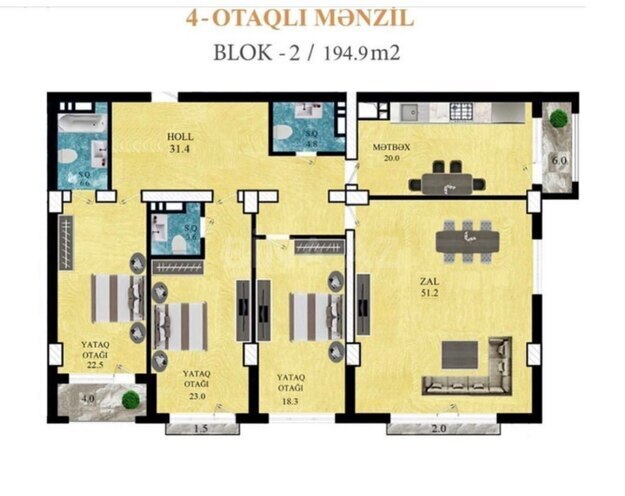 Satılır 4 otaqlı yeni tikili 195 m², 28 May m., photo 7 from 8