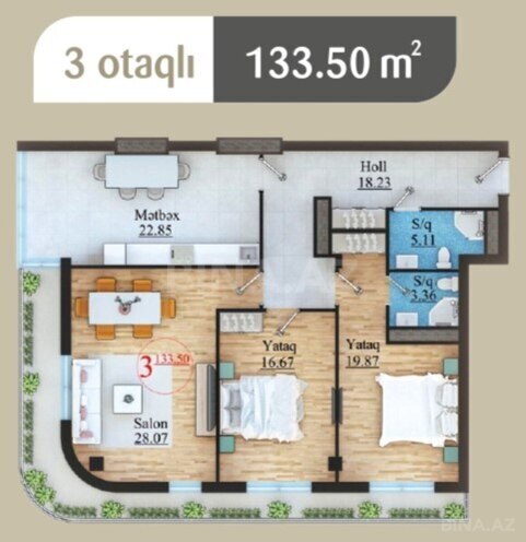 Satılır 3 otaqlı yeni tikili 134 m², Nizami m., photo 3 from 21