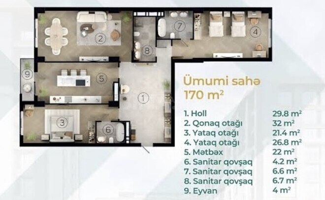 Продаётся 3-комн. новостройка 170 м², м. Шах Исмаил Хатаи, photo 3 from 16