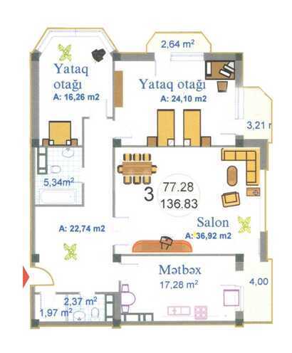 Продаётся 3-комн. новостройка 137 м², м. Иншаатчылар, photo 6 from 19