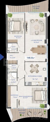 Продаётся 2-комн. новостройка 146.8 м², пос. Нардаран, photo 4 from 29