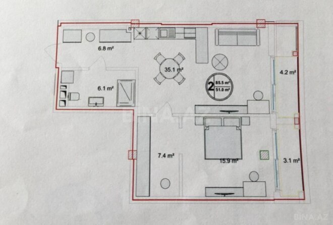 Satılır 2 otaqlı yeni tikili 85.5 m², Sea Breeze q., photo 3 from 7