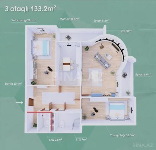 Satılır 3 otaqlı yeni tikili 133 m², Həzi Aslanov q., photo 15 from 16