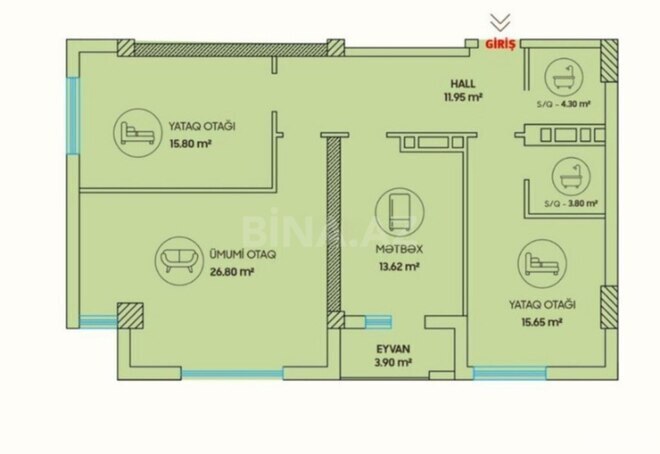 Продаётся 3-комн. новостройка 97 м², Ясамальский р., photo 4 from 7