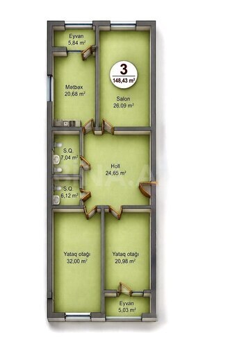 Продаётся 3-комн. новостройка 149 м², м. Гянджлик, photo 3 from 14