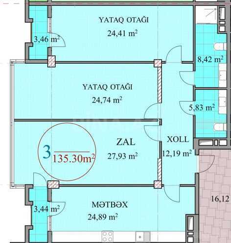 Продаётся 3-комн. новостройка 137 м², м. Нариман Нариманов, photo 3 from 7