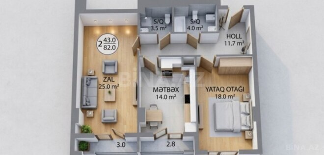 Продаётся 2-комн. новостройка 82 м², м. Гянджлик, photo 5 from 12