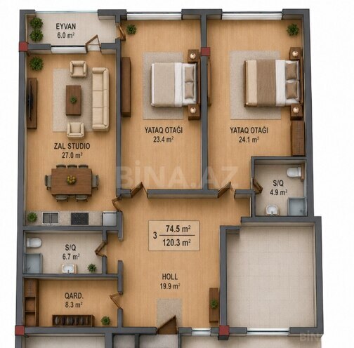 Продаётся 3-комн. новостройка 120 м², м. Гянджлик, photo 3 from 9