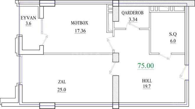 Жилой комплекс Central Towers, планировка - 1-комн., 75 м²
