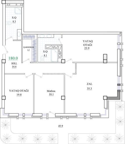 Жилой комплекс Central Towers, планировка - 3-комн., 166 м²