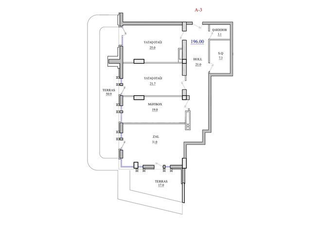 Жилой комплекс Central Towers, планировка - 3-комн., 196 м²