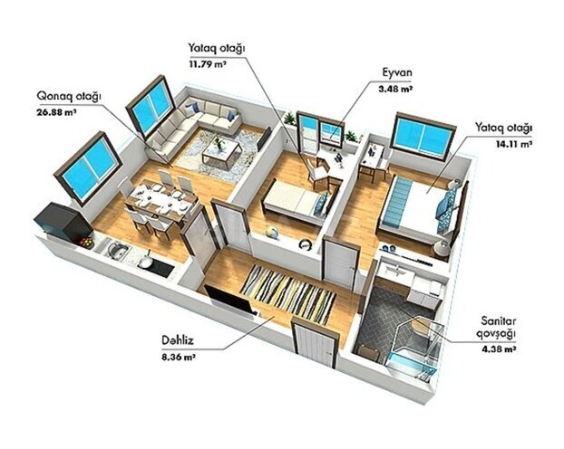 Satılır 3 otaqlı yeni tikili 68 m², Massiv D q., photo 3 from 14