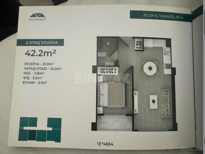 Satılır 1 otaqlı yeni tikili 42 m², Zığ q., photo 16 from 17